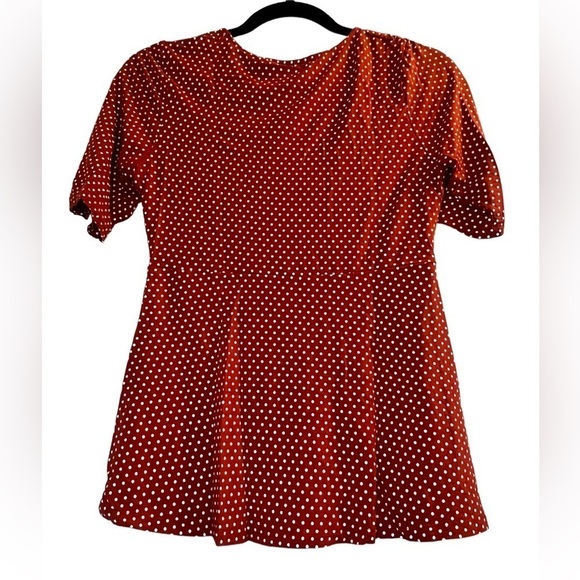 Sale RICKI'S Women's Blouse Size S Orange White Polka Dots 3/4 Length Sleeves - Picture 9 of 11